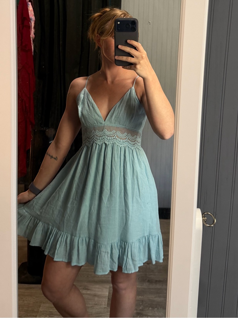 Love Tree Light Teal Spaghetti Strap Mini Dress